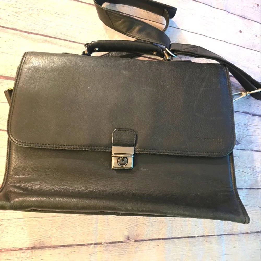 KENNETH COLE BLACK BRIEFCASE LAPTOP BAG LEATHER 13